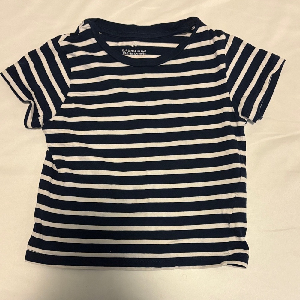 H&M toddler Boys Navy and White Striped Tee